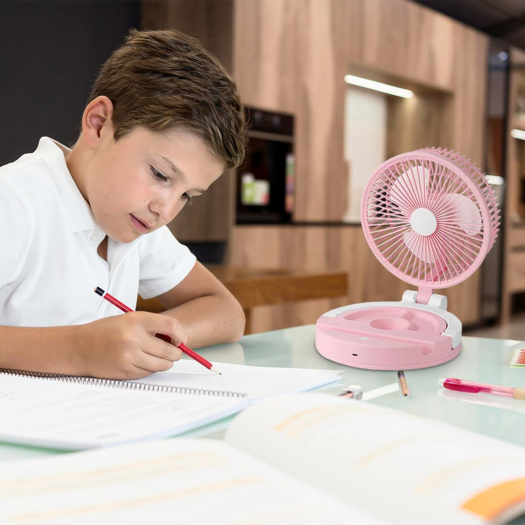 Portable Fan, Mini Foldable Handheld and Desk Fan with LED Light and 3 Speed Settings for Home, Office, Travel and Outdoor Use (Pink) - image 7