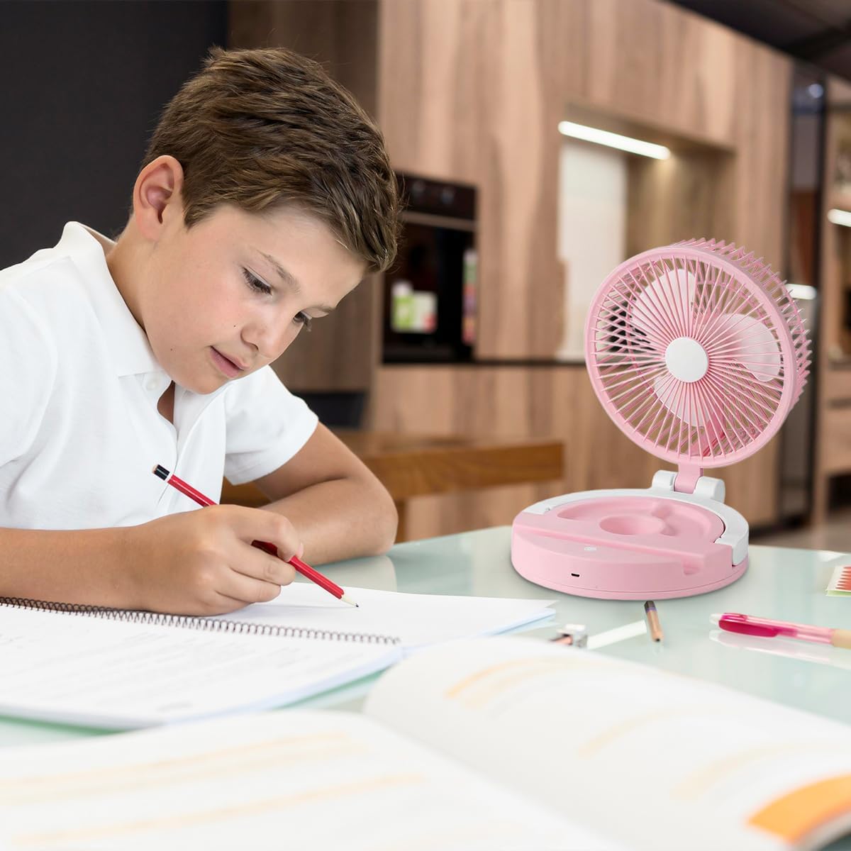 Portable Fan, Mini Foldable Handheld and Desk Fan with LED Light and 3 Speed Settings for Home, Office, Travel and Outdoor Use (Pink) - image 7