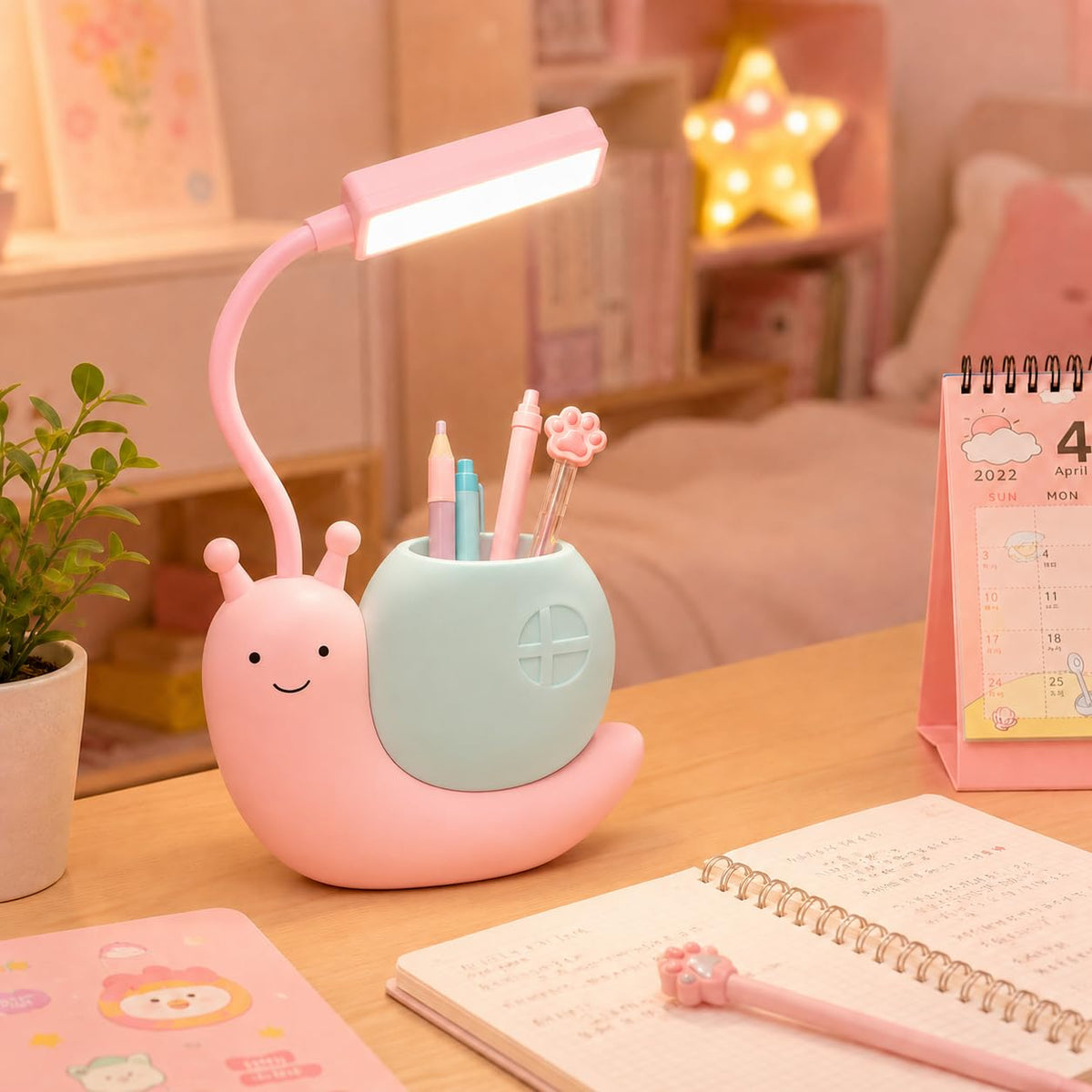 Desk Lamp, LED Study Light with Adjustable Foldable Multi-Angle Design, Push-Button Power Switch for Reading, Studying, Bedroom and Home Office, EL-455 (Pink) - image 6