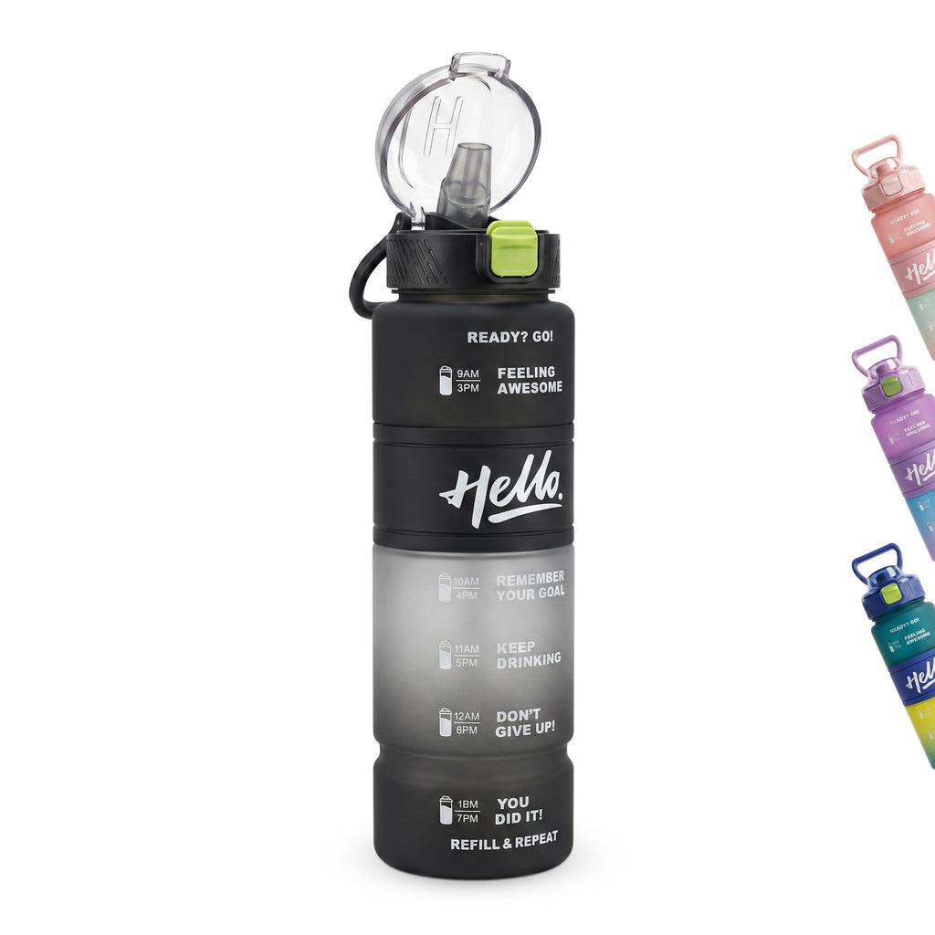 Water Bottle 1L with Straw Lid and Carry Handle, BPA-Free Leak-Resistant Reusable Sports Bottle for Gym, School, Travel and Outdoor Use, FL-230, Black - image 1