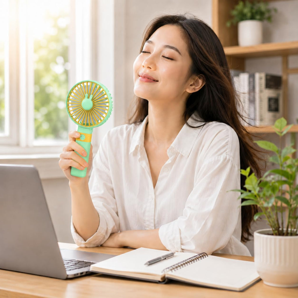 Portable Fan, Mini Handheld and Desk Fan, 2-Speed 1.5W Foldable Personal Cooling Fan with Stand, Quiet Lightweight Design for Office, Home and Travel, SQ-2195, Green - image 6