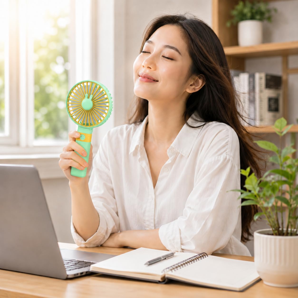 Portable Fan, Mini Handheld and Desk Fan, 2-Speed 1.5W Foldable Personal Cooling Fan with Stand, Quiet Lightweight Design for Office, Home and Travel, SQ-2195, Green - image 6