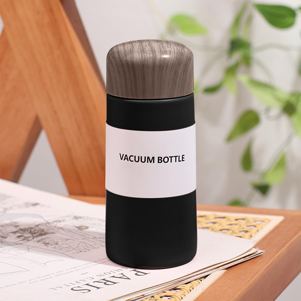 Water Bottle 150ml, Mini Vacuum Insulated Stainless Steel Pocket Flask with Slim Wood Grain Design for Coffee, Tea, Travel and Outdoor Use, Black - image 7