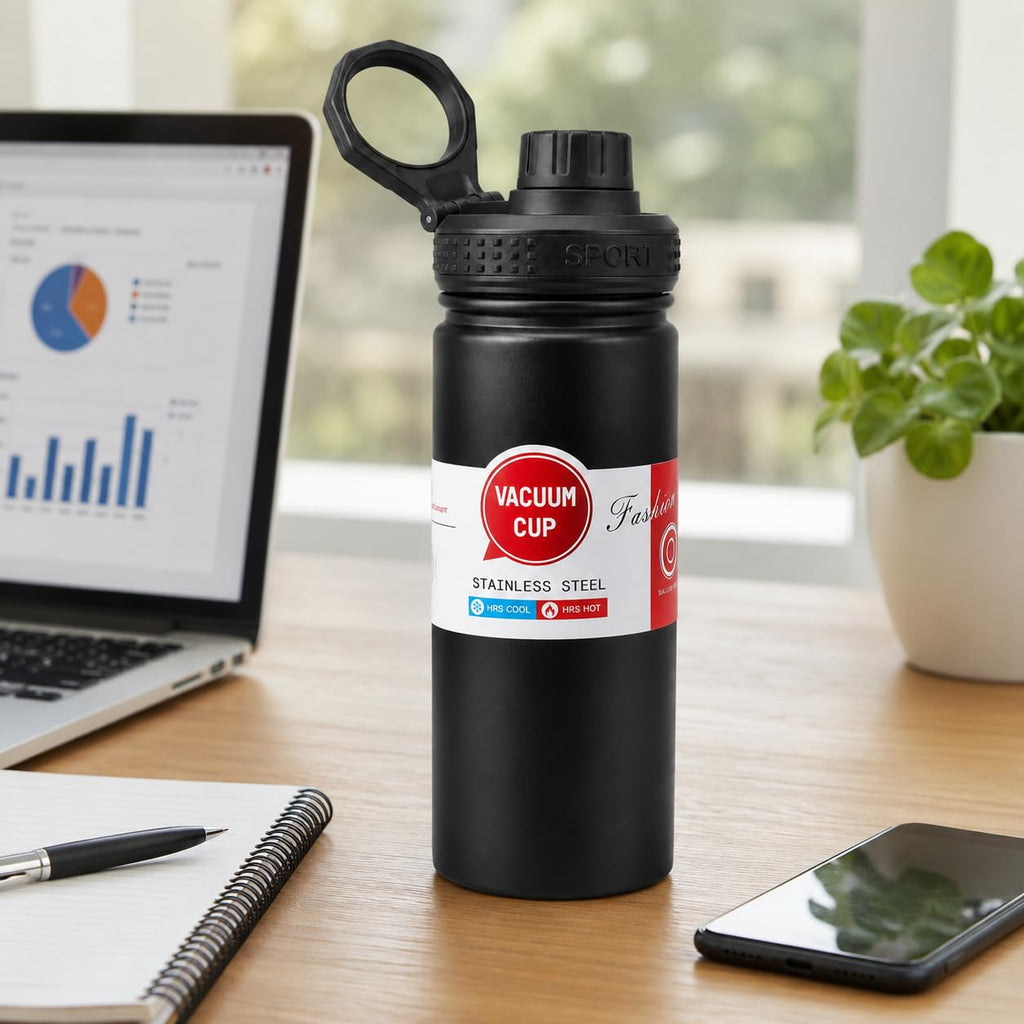 Water Bottle 550ml, 304 Stainless Steel Vacuum Insulated Flask with Leakproof Lid, BPA-Free Double Wall Sports Bottle for Hot and Cold Drinks, Gym, Travel and Office, F-742, Black - image 6