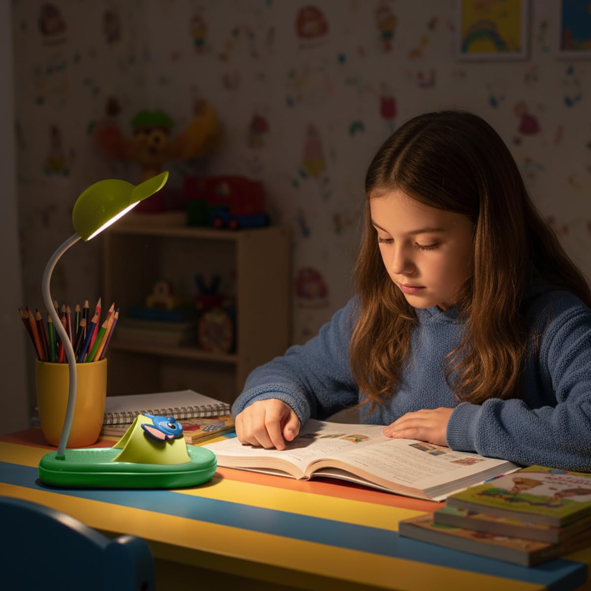 LED Desk Lamp with 3 Brightness Levels, Foldable Adjustable Study Light for Reading, Writing, Office, Bedroom and Bedside Table, Compact Modern Design, Bright Lime Green - image 6