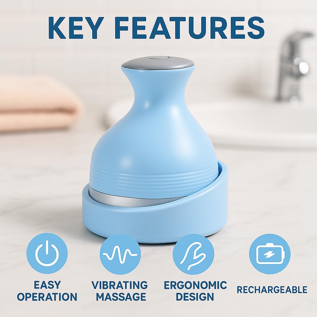Scalp Massager, Handheld Head Massage Tool with 3D Kneading Motion, Lightweight Manual Scalp Care Device for Relaxation, Home, Office and Travel (Blue) - image 2