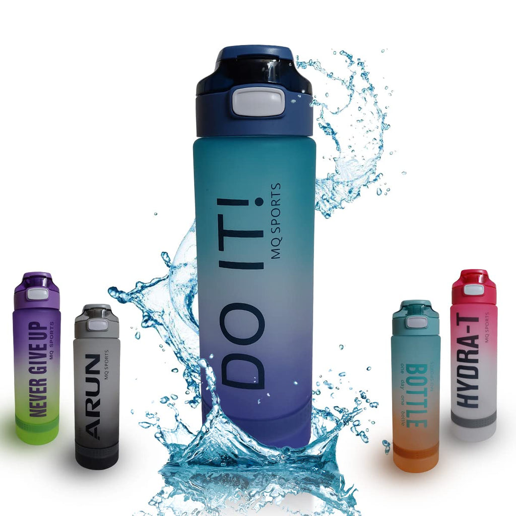 Water Bottle 1 L with Motivational Time Markers, BPA-Free Sports Bottle with Leakproof Flip-Top Lid, Lock and Carry Strap for Gym, School, Office and Travel, Blue - image 1