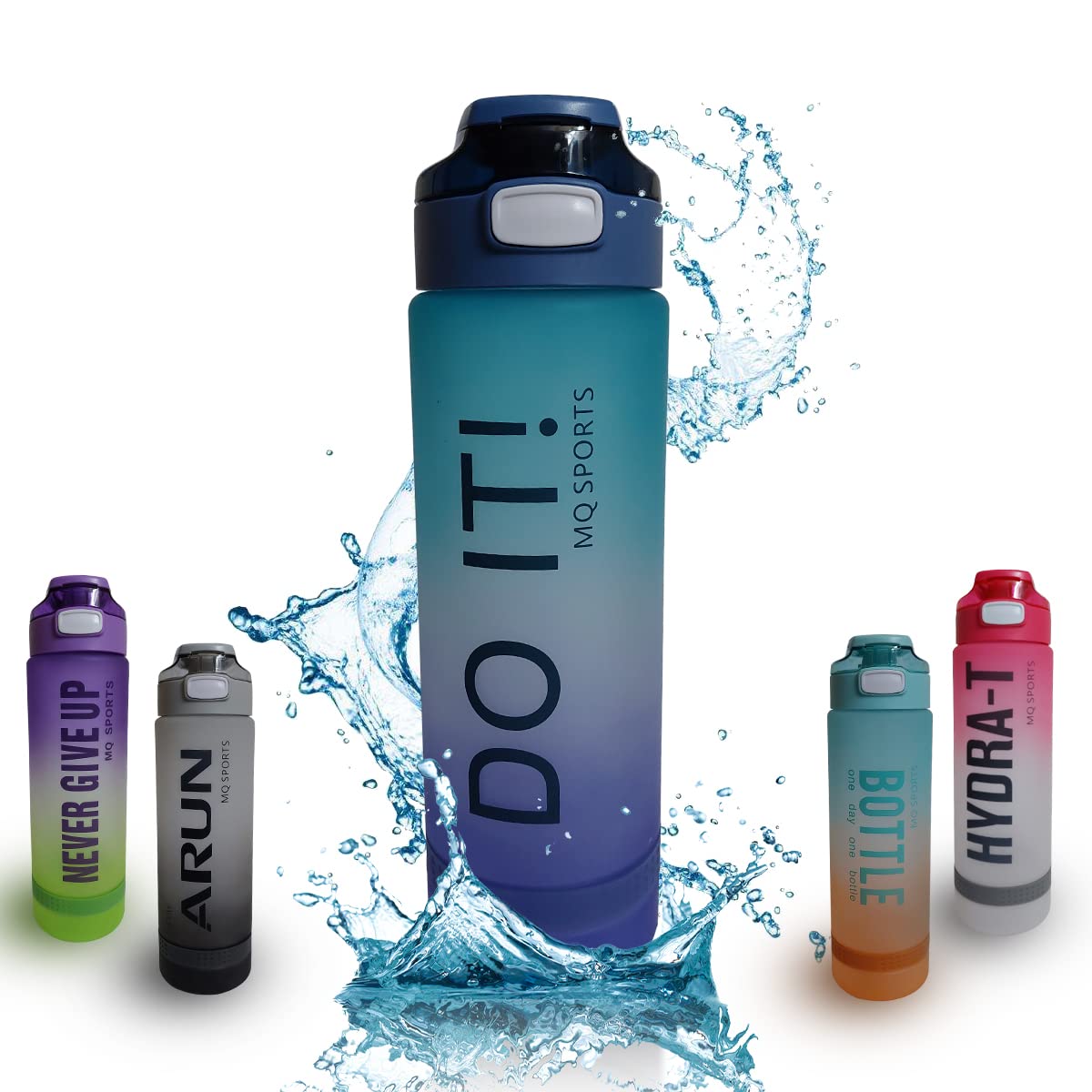 Water Bottle 1 L with Motivational Time Markers, BPA-Free Sports Bottle with Leakproof Flip-Top Lid, Lock and Carry Strap for Gym, School, Office and Travel, Blue - image 1