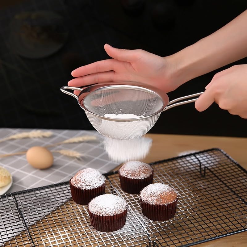 Fine Mesh Strainer Set 3 Piece, Stainless Steel Kitchen Sieves with Long Handles for Tea, Juice, Flour, Baking and Food Straining - image 5