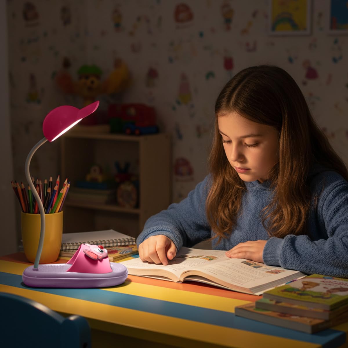 LED Desk Lamp, Foldable Table Light with 3 Brightness Levels and Adjustable Angle for Study, Reading, Bedroom and Office (Light purple & Dark pink) - image 6