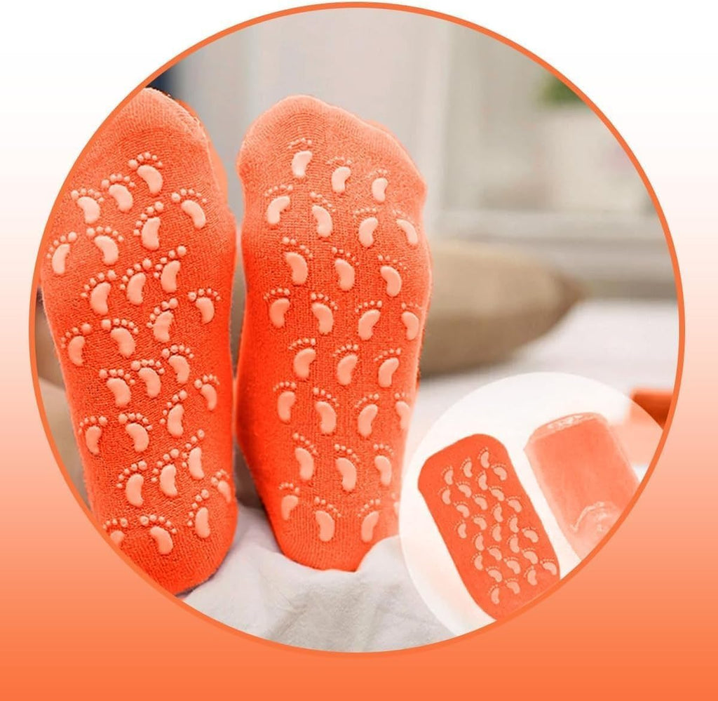 Moisturizing Gel Heel Socks for Dry and Cracked Heels, Jojoba Oil Olive Oil and Vitamin E, One Size Softening Spa Socks (Orange) - image 7