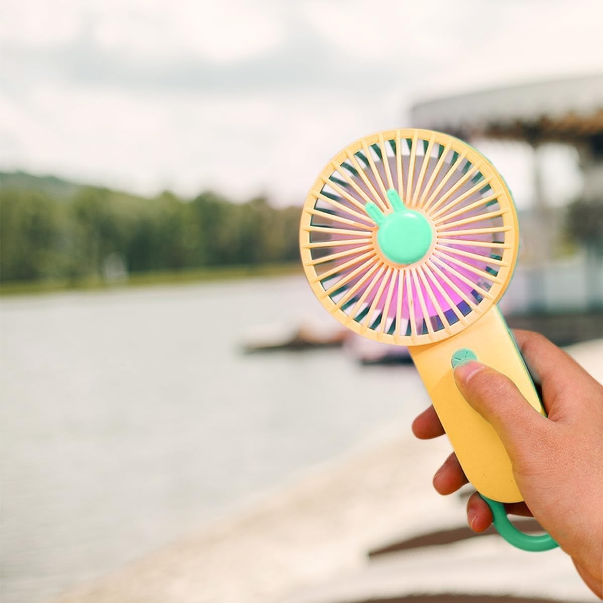 Hand Fan, Mini Portable Desktop and Handheld Fan with Phone Stand, LED Light and 2 Speed Settings for Home, Office, Travel and Outdoor Use, SQ-2200 (Yellow) - image 6