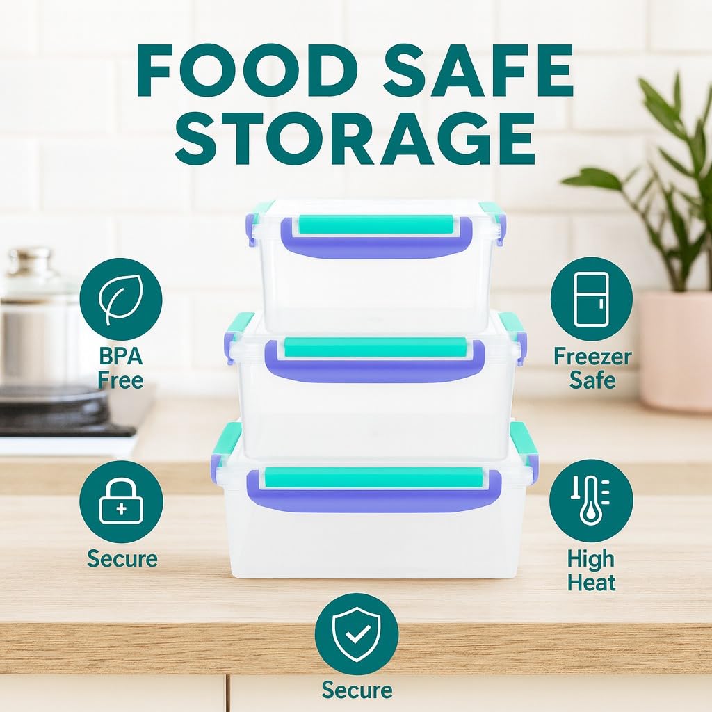 Food Storage Container Set, 3 Pcs Refrigerator Crisper Box with Airtight Seal, Triangle Fridge Organizer for Vegetables and Fruit, Microwave and Dishwasher Safe, Easy to Clean, Food Grade (Purple) - image 2