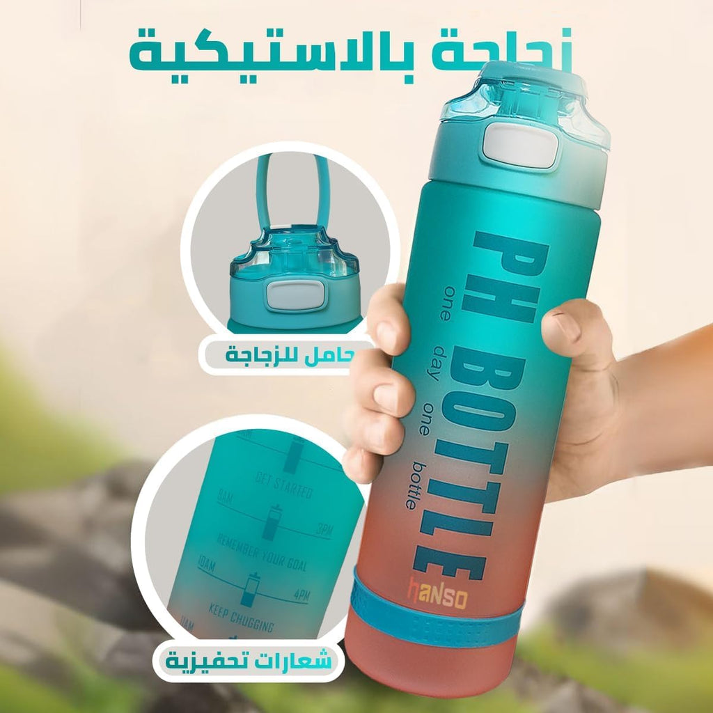 Water Bottle 1L with Handle and Time Marker, Leak-Proof Sport Drinking Bottle, BPA Free Reusable 1000ml for Gym, Travel, Office and School (Blue) - image 3