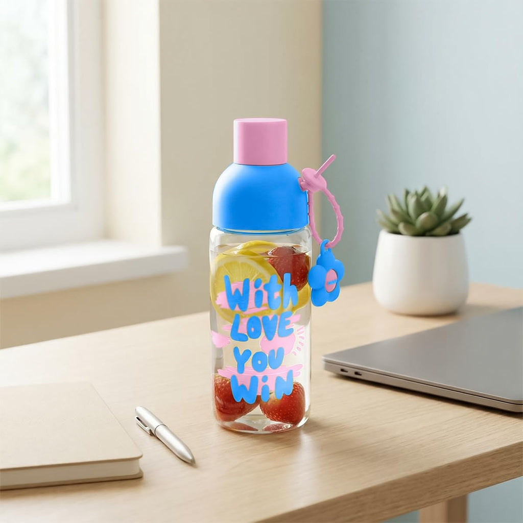 Water Bottle Glass 450 ml with Strainer, Leak-Proof BPA-Free Cute Infuser Cup with Easy-Grip Lid for Tea, Juice and Milk, Indoor and Outdoor, GG-2538 (Pink, blue) - image 6