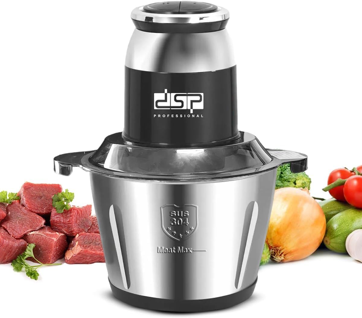 Electric Meat Grinder 3L, 300W Food Chopper with Stainless Steel Blades, 2-Speed Control and Pure Copper Motor for Meat, Vegetables, Onion and Garlic, Silver, KM4101 - image 1