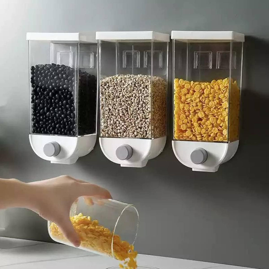 Cereal Dispenser Wall Mounted Rice Container, Airtight Grain Storage, Portion Control, Double Outlet, 1 L, One-Touch Serving Kitchen Organizer (3 PCS) - image 6