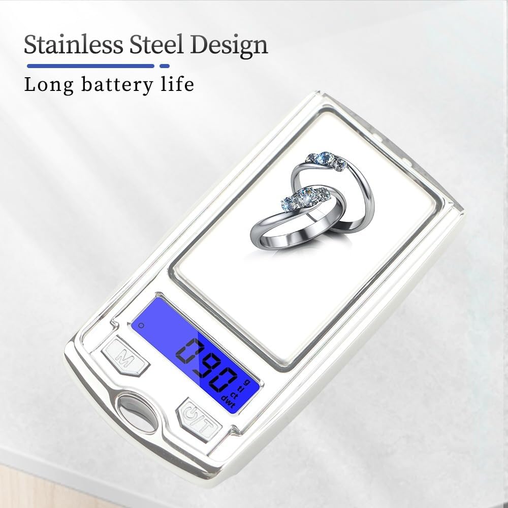 Digital Pocket Scale 200g x 0.01g, Mini Jewelry Gram Scale with LED Display and Protective Cover for Gold, Silver, Coins and Gemstones, Car Key Shape, Black and Silver - image 3