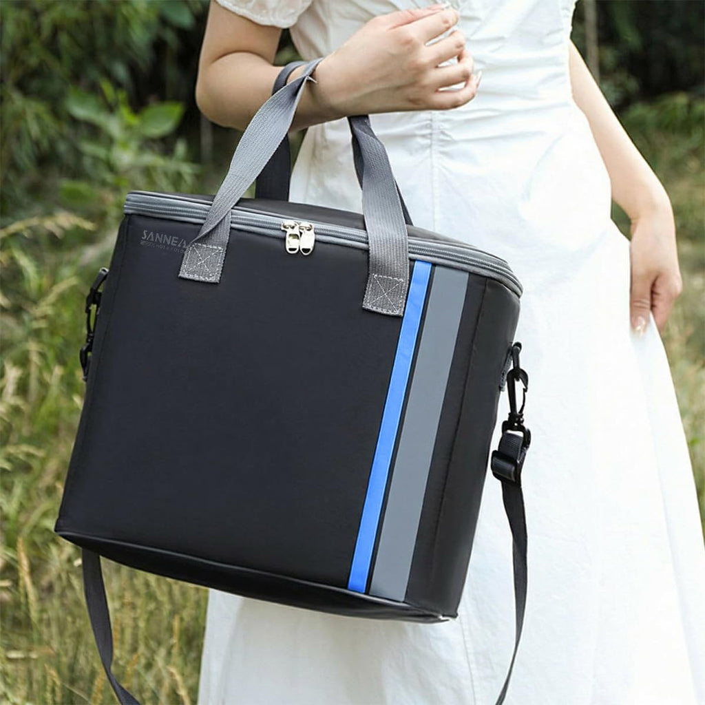 Lunch Bag, Insulated Thermal Cooler Tote 22 L, Waterproof Leakproof Food Storage for Hot and Cold Meals, Picnic, Work, School and Travel, hanso, BB-571 (Black/Blue) - image 5