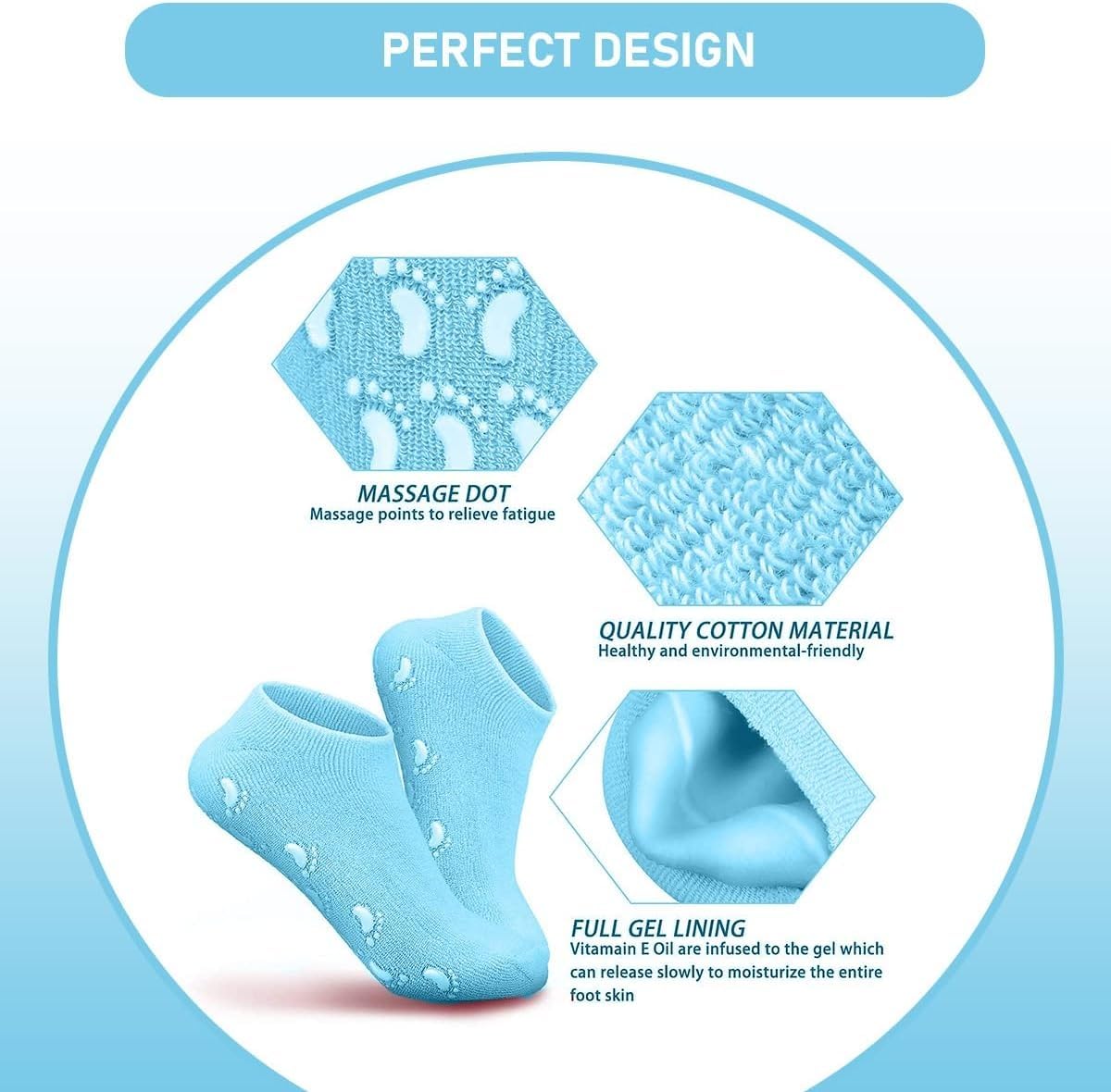 Moisturizing Socks Gel Heel Socks for Dry and Cracked Heels with Jojoba Oil Olive Oil and Vitamin E One Size Softening Spa Socks (Blue) - image 4