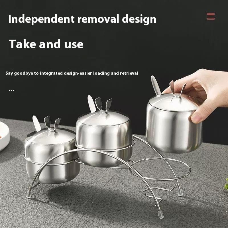Spice Jars Set Stainless Steel with Rack, Kitchen Seasoning Containers for Salt Pepper Sugar Herbs Spices Storage Organizer - image 3