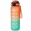 Water Bottle 1L with Time Markings and Carry Handle, Leak-Resistant Reusable Sports Drinking Bottle for Gym, Fitness, Work, School, Travel and Outdoor Use, FL-1, Orange & Blue - image 1