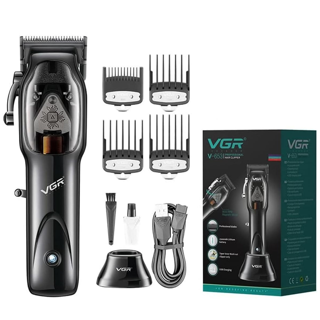 Hair Clipper Beard Trimmer for Men VGR V-653, DLC Coated Blades Adjustable Taper Lever, 100-Min Runtime LED Indicator Stainless Steel (Black) - image 1