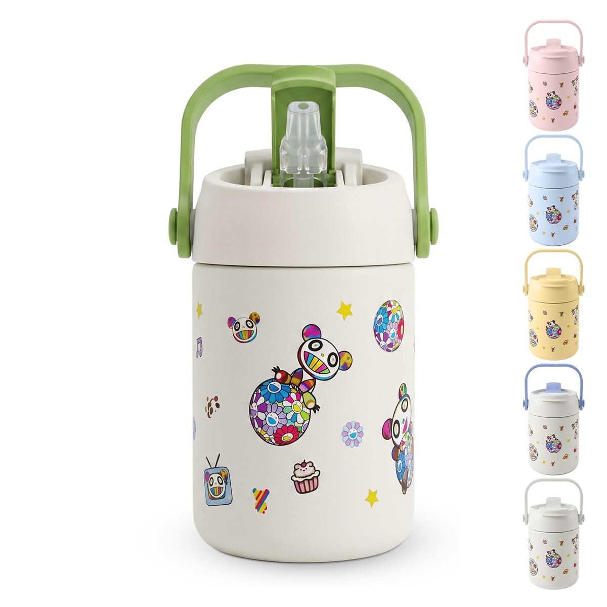 Travel Mug 400ml, Stainless Steel Insulated Tumbler with Straw Lid and Carry Handle for Hot and Cold Drinks, School, Home and Travel, F-1540, Green) - image 1