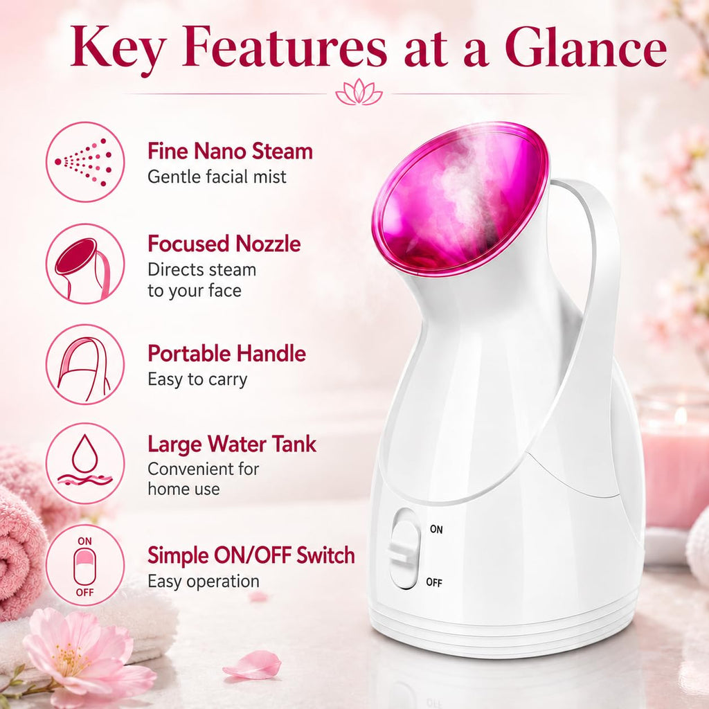 Face Steamer for Skin Care, Nano Ionic Facial Sauna Device, Warm Mist Pore Care and Moisturizing Beauty Tool for Home Spa Use, HG-608 - image 3