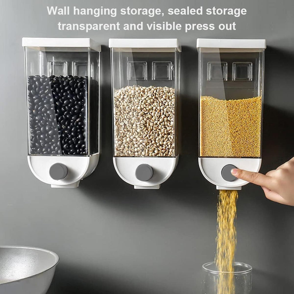 Cereal Dispenser Wall Mounted Rice Container, Airtight Grain Storage, Portion Control, Double Outlet, 1 L, One-Touch Serving Kitchen Organizer (3 PCS) - image 3
