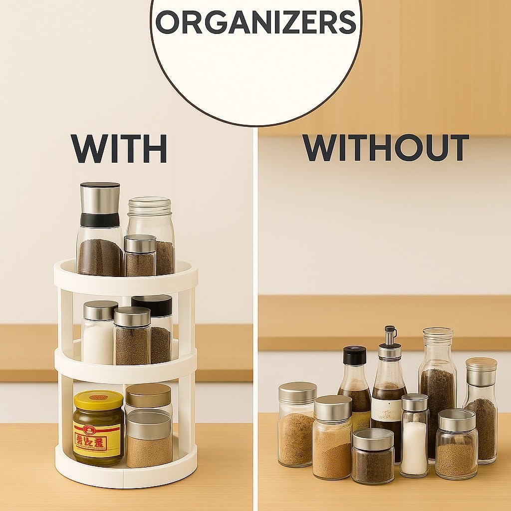 Spice Rack Organizer, 3-Tier 360° Rotating Lazy Susan Turntable, Space-Saving Plastic Storage Holder for Kitchen Countertop, Cabinet, Pantry, Fridge and Bathroom, White - image 7