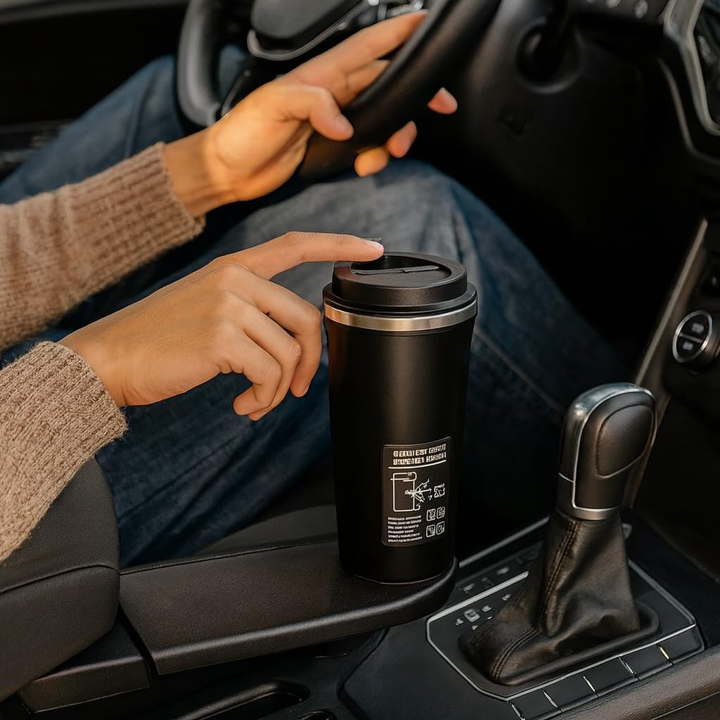 Travel Mug 520ml, Stainless Steel Thermal Coffee Cup with Suction Base and Leakproof Lid for Hot and Cold Drinks, Office, Home and Car (White) - image 7