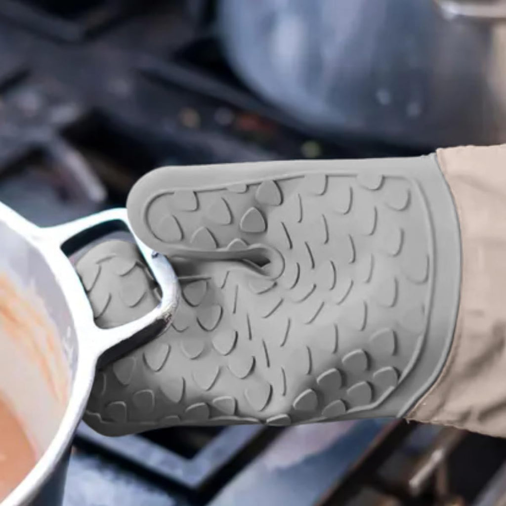 Oven Mitts, Silicone Heat Resistant Kitchen Gloves, Long Non-slip, Soft Cotton Lining, Machine Washable, Durable Cooking Mittens, (Grey) - image 7