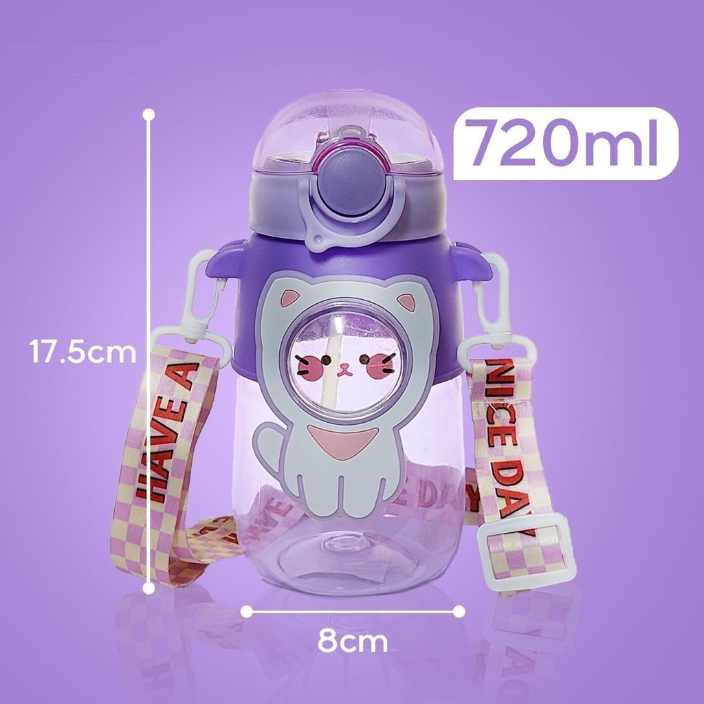 Water Bottle with Straw and Strap, 720ml Leakproof BPA Free Plastic Drinking Cup for Kids, School, Sports and Travel (Purple) - image 5