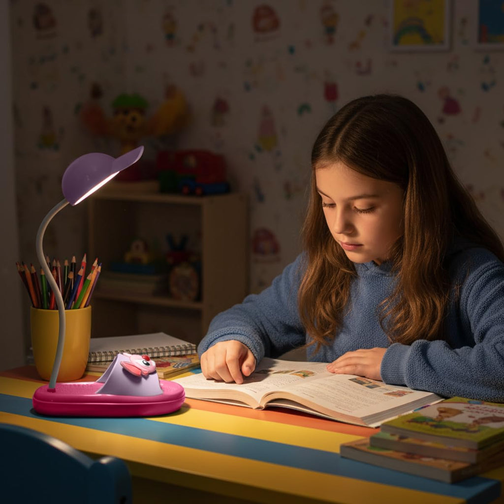 Mini LED Desk Lamp with Power Switch, Adjustable Brightness ABS Table Light for Study, Reading, Bedroom and Office (Dark pink & Light purple) - image 6