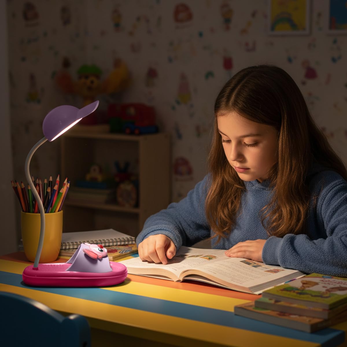 Mini LED Desk Lamp with Power Switch, Adjustable Brightness ABS Table Light for Study, Reading, Bedroom and Office (Dark pink & Light purple) - image 6