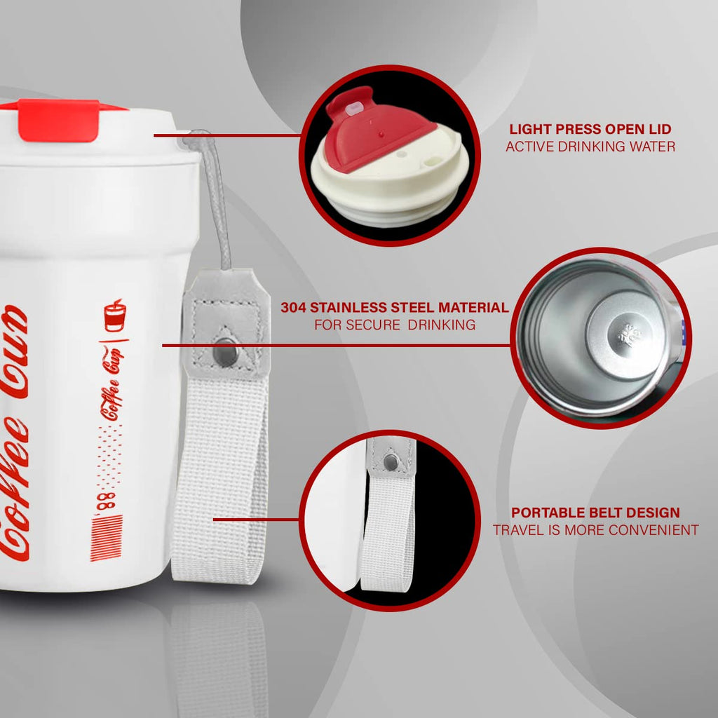 Insulated Travel Mug 380ml Stainless Steel Thermal Coffee Tumbler Leakproof Lid Double Wall Vacuum BPA Free Hot Cold Drinks Office Gym Car White - image 3