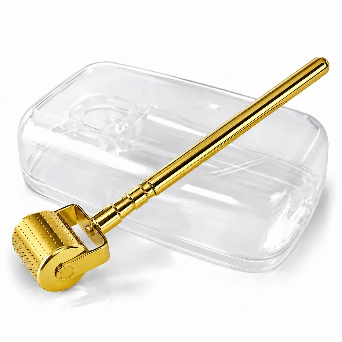 Derma Roller Microneedling Kit, 540 Titanium Micro Needles with Ergonomic Handle, Cosmetic Skin Care Roller for Face and Body, Men and Women, 1.0 mm (Gold) - image 1