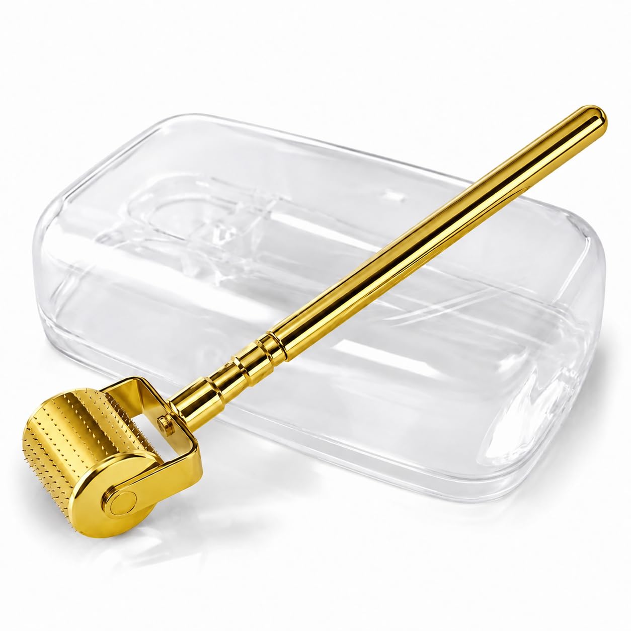Derma Roller 0.5mm, 540 Titanium Microneedles Skin Care Tool with Ergonomic Handle and Protective Storage Case for Face and Body, Gold - image 1