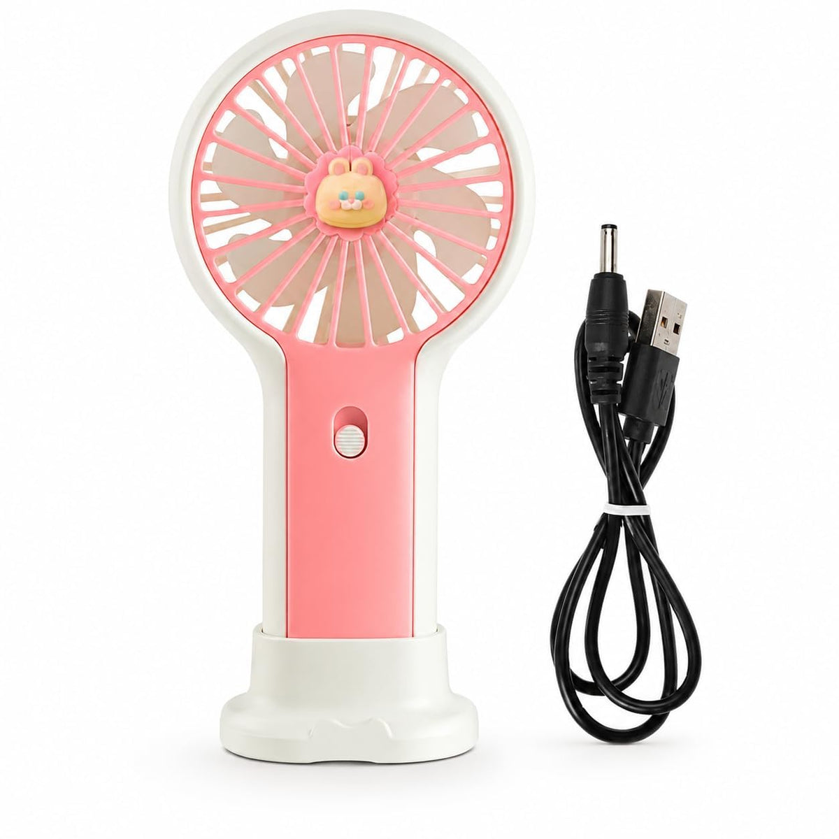 USB Mini Hand Fan 1.5W Portable with Stand Desktop Handheld Fan Phone Holder Single Speed for Desk Travel Office Outdoor DD5627 (Pink) - image 1