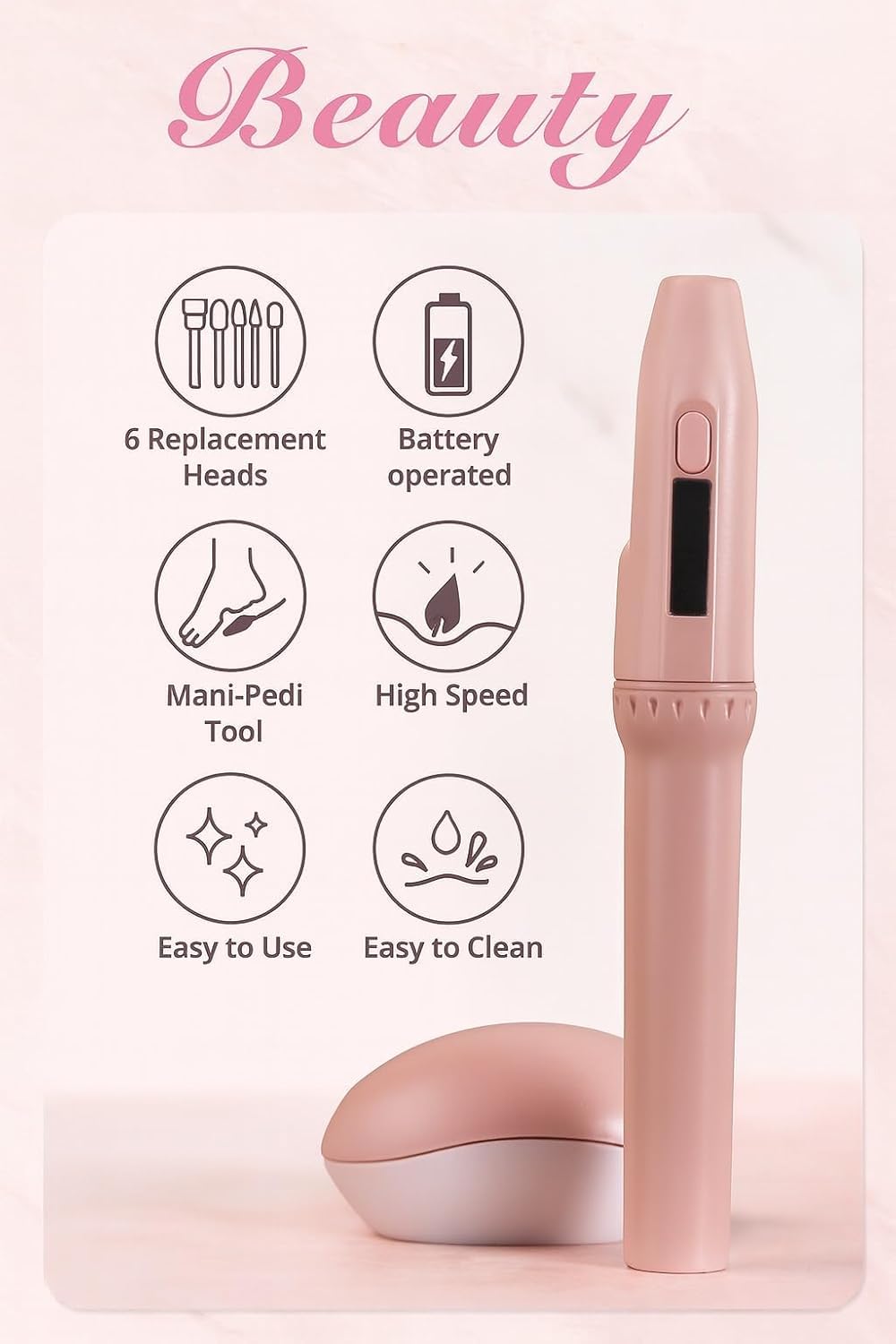 Electric Manicure and Pedicure Set for Women, Portable Nail Care Kit with Nail Polishing Pen, Stainless Steel Nail Clipper and Foot File for Home and Travel - image 2