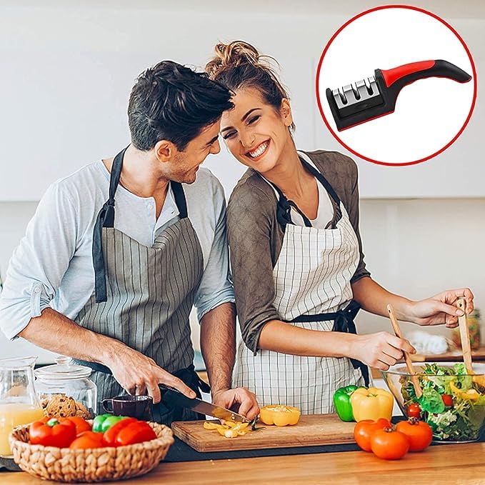 Knife Sharpener 3-in-1, Manual Stainless Steel Sharpening Tool for Kitchen Knives and Scissors with Non-Slip Base and Ergonomic Handle for Home Use, H-145 - image 3