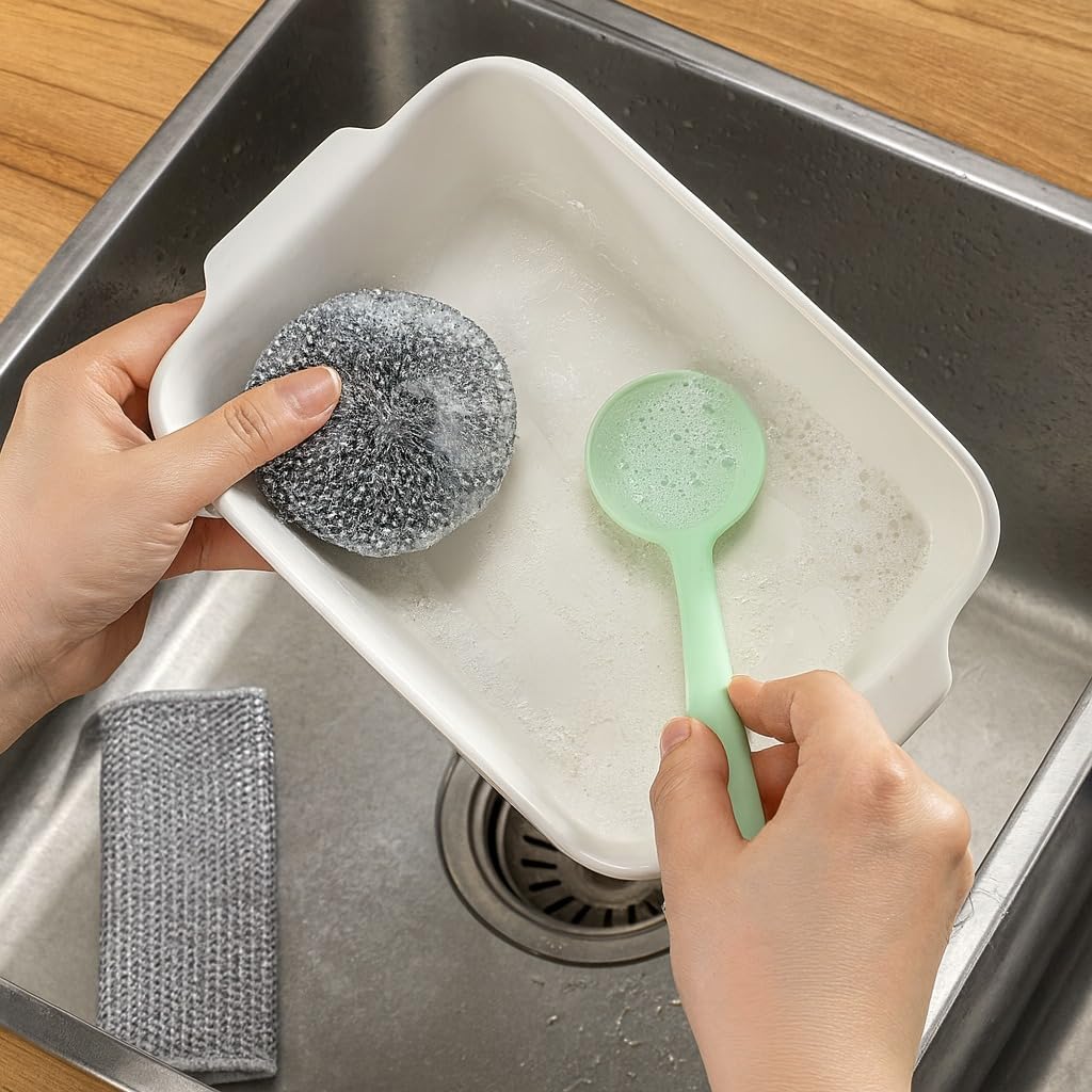 Stainless Steel Scrubber Sponge Set, 8-Piece Wire Scouring Pads with Long Removable Handle for Pots, Pans, Dishes and Kitchen Cleaning, Blue - image 8