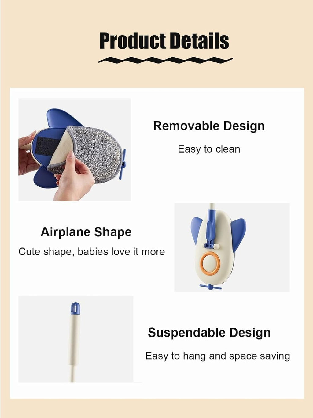 Microfiber Mop For Kids Aircraft Design Flat Mop With Soft Rubber Handle And Dust Cleaning Pad For Holiday Cleaning (Blue) - image 4