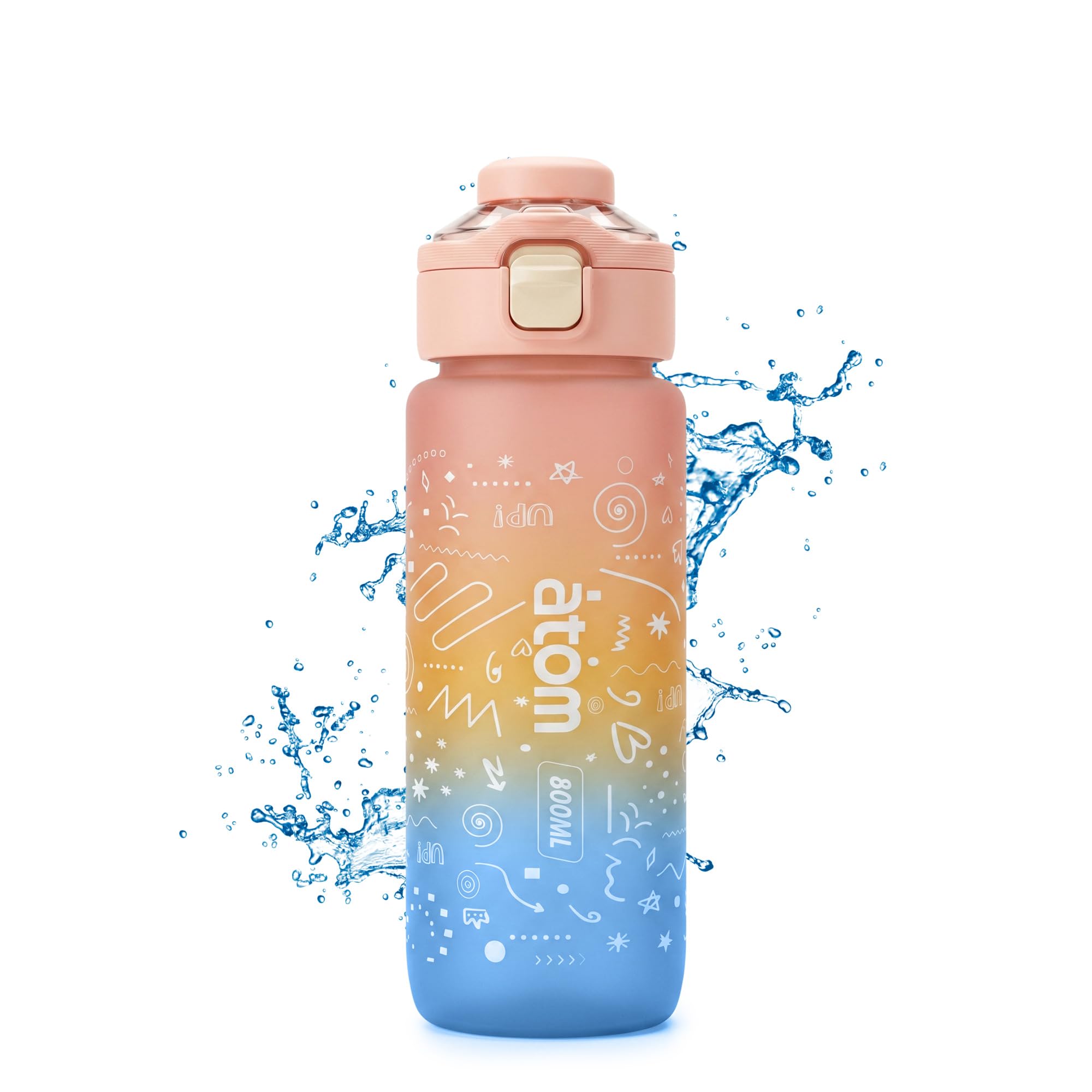 Water Bottle 800ml with Carry Handle, BPA-Free Leak-Resistant Plastic Sports Bottle for Gym, Fitness, School, Work, Travel and Daily Use, FL-1266, Pink - image 1