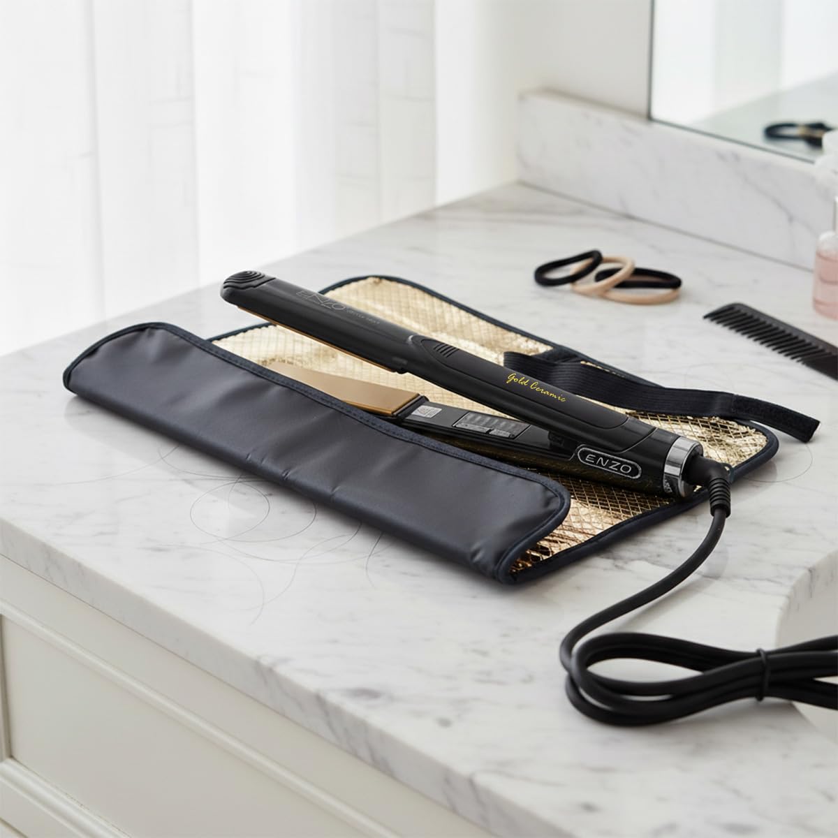 Hair Straightener, Ceramic Flat Iron with 6 Temperature Settings, Fast Heating and 360° Swivel Cord for Straight and Curly Hair, EN-5181 (Black) - image 7