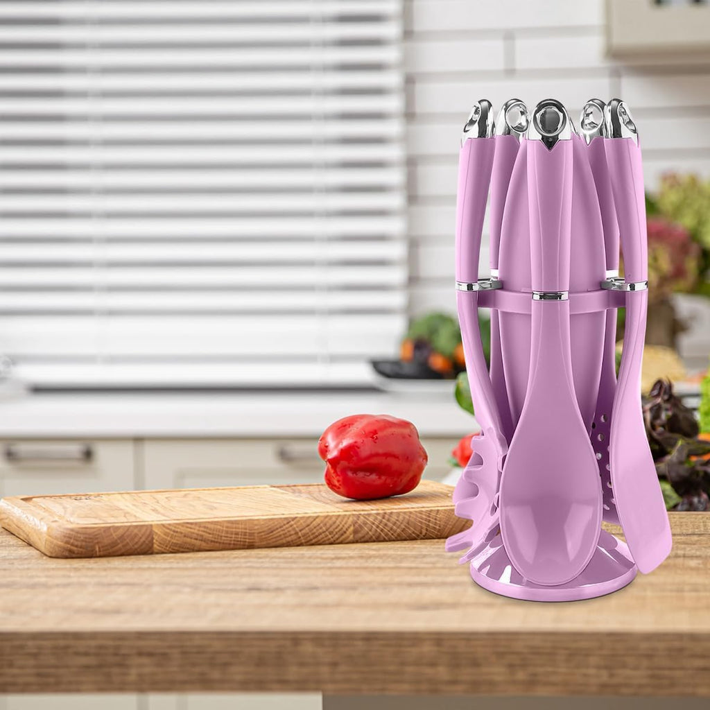 Silicone Kitchen Utensil Set, 6-Piece Cooking Tools with Holder for Non-Stick Cookware, Heat-Resistant Serving and Food Preparation Set, (Purple) - image 6