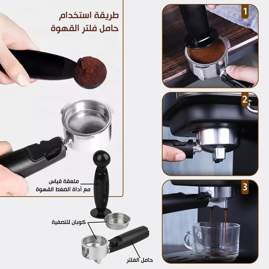 Espresso Machine 15 Bar, 850W Coffee Maker with 1.8L Detachable Water Tank, Milk Frother Steam Wand, Manual Controls and Stainless Steel Housing, KA3091 - image 5