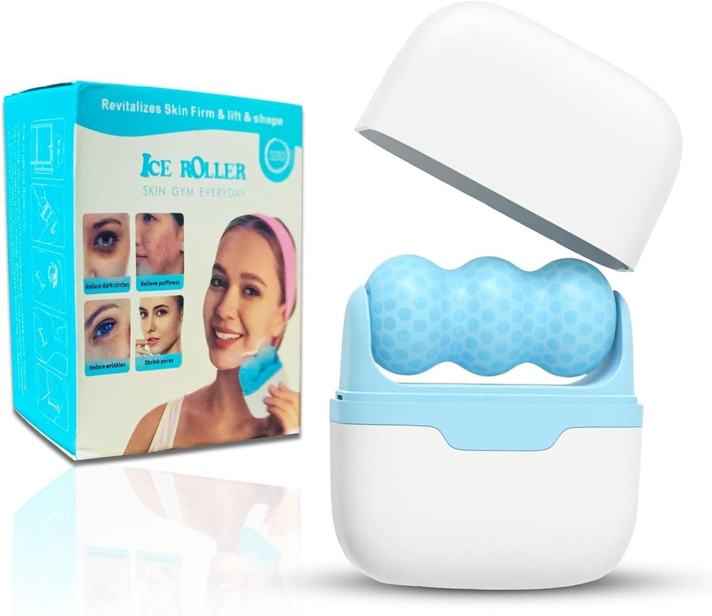 Ice Roller 2 in 1, Mini Portable Cooling Face Roller for Eyes, Face and Body, Reusable Skin Care Massager for Temporary De-Puffing and Refreshing Care, Blue - image 1