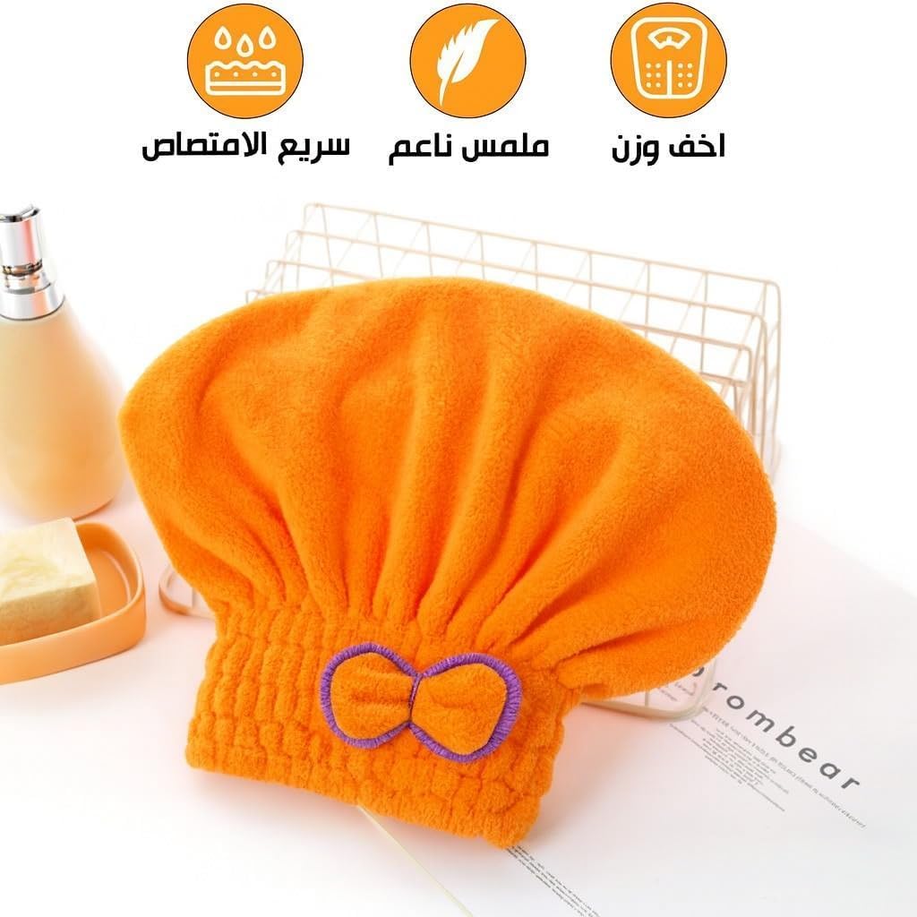 Microfiber Hair Towel Wrap, Quick-Dry Lightweight Turban with Button Loop for Wet, Curly and Long Hair, Soft Absorbent Head Towel Cap, Orange - image 2